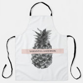 水彩ピンク&グレーパイナップル |お名前 エプロン (正面)