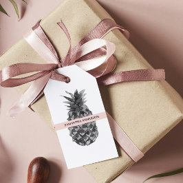 水彩ピンク&グレーパイナップル |お名前 ギフトタグ