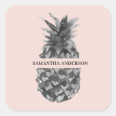 水彩ピンク&グレーパイナップル |お名前 スクエアシール (正面)