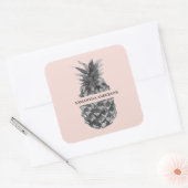 水彩ピンク&グレーパイナップル |お名前 スクエアシール (封筒)