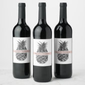 水彩ピンク&グレーパイナップル |お名前 ワインラベル (ボトル)
