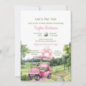 水彩ピンク ゴルフ ベイビー シャワー 招待状 (正面)