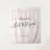 水彩ピンク×ゴールドのバット・ミッツヴァーお出迎え タペストリー (正面)