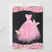 水彩ピンク＆ゴールドグリッターのドレス スイート16 招待状 (裏面)