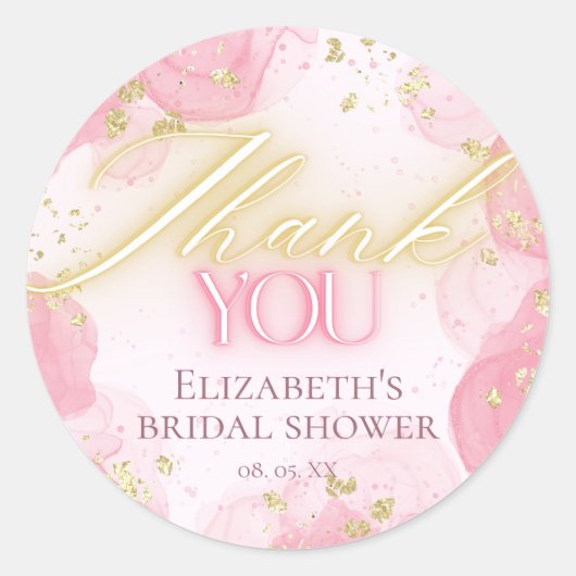 水彩ピンク＆ゴールドグリッターエレガントサンクス ラウンドシール (正面)