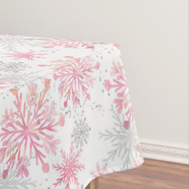 水彩ピンク&シルバーグリッター冬の雪片 テーブルクロス