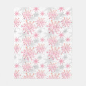 水彩ピンク&シルバーグリッター冬の雪片 フリースブランケット (正面)