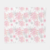 水彩ピンク&シルバーグリッター冬の雪片 フリースブランケット (正面(横))