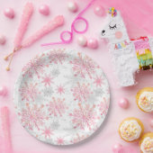 水彩ピンク&シルバーグリッター冬の雪片 ペーパープレート (パーティー)