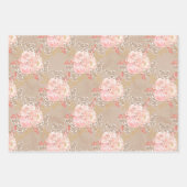 水彩ピンク&タン赤ちゃん女の子花クマ ラッピングペーパーシート (正面2)