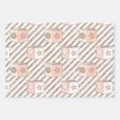 水彩ピンク&タン赤ちゃん女の子花クマ ラッピングペーパーシート (正面)