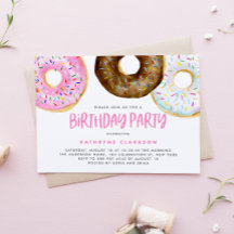 水彩ピンク&チョコレートドーナツ誕生日