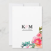水彩ピンク ティール アンパサンド 花のウェディング 招待状 (裏面)