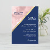 水彩ピンク ネイビーブルー & ゴールド箔 結婚式 招待状 (スタンド正面)