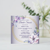 水彩ピンク フラワー ゴールド パープル ブライダル シャワー 招待状 (スタンド正面)