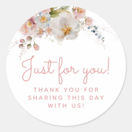 水彩ピンク フラワー サンクス ギフト ラウンドシール (正面)