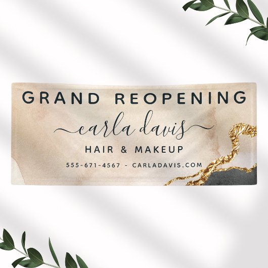 水彩ピンク ブラック ゴールド サロン 再オープン 横断幕