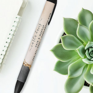 水彩ピンク ブラック ゴールド マーブル スクリプト サロン 黒ボールペン