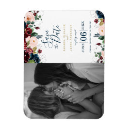 水彩ピンク、ブルゴーニュ、ネイビーブルーの花 マグネット