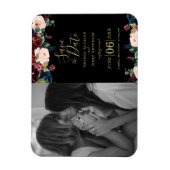 水彩ピンク、ブルゴーニュ、ネイビーブルーの花M マグネット (縦)