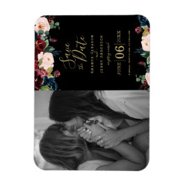 水彩ピンク、ブルゴーニュ、ネイビーブルーの花M マグネット