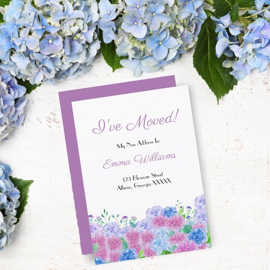水彩ピンク&ブルーアジサイ私が移動 招待状
