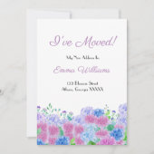 水彩ピンク&ブルーアジサイ私が移動 招待状 (正面)