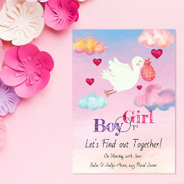 水彩ピンク&ブルー性別リビール招待状 招待状