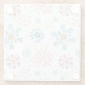 水彩ピンク、ブルー、金ゴールド冬の雪片 ガラスコースター (裏面)