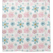 水彩ピンク、ブルー、金ゴールド冬の雪片 シャワーカーテン (正面)