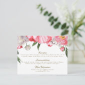 水彩ピンク＆ホワイトの芍薬の花のウェディング エンクロージャーカード (スタンド正面)
