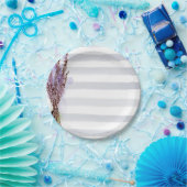 水彩ピンク&ホワイトストライプフローラ ペーパープレート (パーティー)