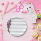 水彩ピンク&ホワイトストライプフローラ ペーパープレート (パーティー)