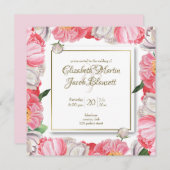 水彩ピンク&ホワイト牡丹結婚フローラ 招待状 (正面/裏面)