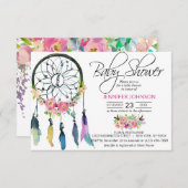 水彩ピンク ボヘミアンドリームキャッチャー ベビーシャワー 招待状 (正面/裏面)