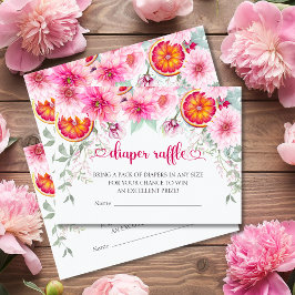 水彩ピンク&柑橘系おむつラッフルベビーシャワー エンクロージャーカード