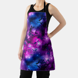 水彩ピンク、紫、青の大理石銀河系 エプロン