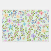 水彩ピンク、紫、青の小さな花 ラッピングペーパーシート (正面)