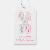 水彩ピンク&緑の麻雀タイルパーソナライズされた ギフトタグ (正面)