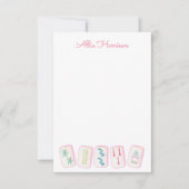 水彩ピンク&緑の麻雀タイルパーソナライズされた サンキューカード (正面)