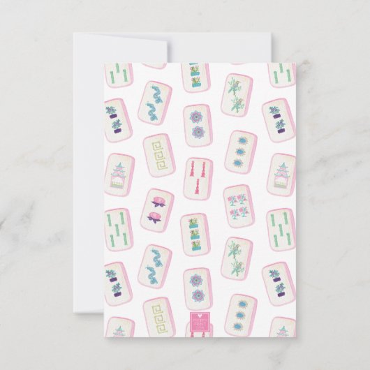 水彩ピンク&緑の麻雀タイルパーソナライズされた サンキューカード (裏面)