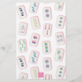 水彩ピンク&緑の麻雀タイルパーソナライズされた 便箋 (裏面)