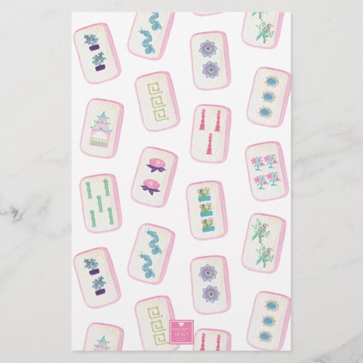水彩ピンク&緑の麻雀タイルパーソナライズされた 便箋 (裏面)