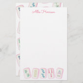 水彩ピンク&緑の麻雀タイルパーソナライズされた 便箋 (正面/裏面)