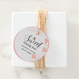 水彩ピンク&赤いハートスウィートサンキューパーティー フェイバータグ