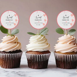 水彩ピンク&赤いハートスウィートサンキューパーティー ラウンドシール