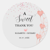 水彩ピンク&赤いハートスウィートサンキューパーティー ラウンドシール (正面)