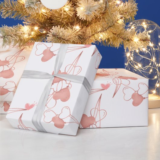 水彩ピンク&赤いハートスウィートサンキューパーティー ラッピングペーパー (クリスマス)