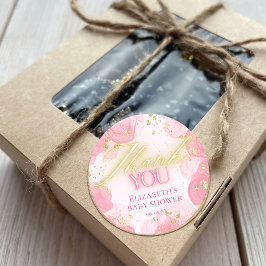 水彩ピンク&金ゴールドグリッターエレガント有難う ラウンドシール