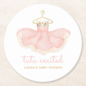 水彩ピンク&金ゴールドツチュウワクワッドベビーシャワー ラウンドペーパーコースター (正面)